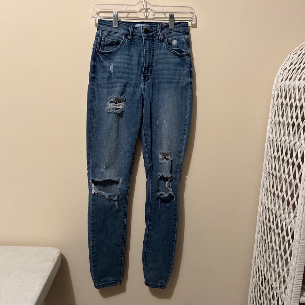 Oasis By Eunina Jeans Women’s Juniors 3 Distressed Faded Skinny - Picture 2 of 13